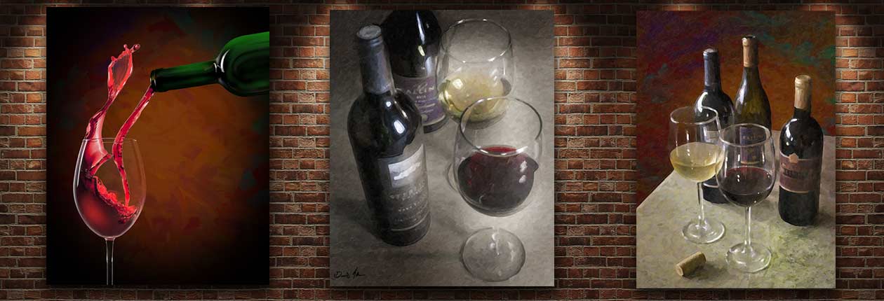 Three paintings of wine